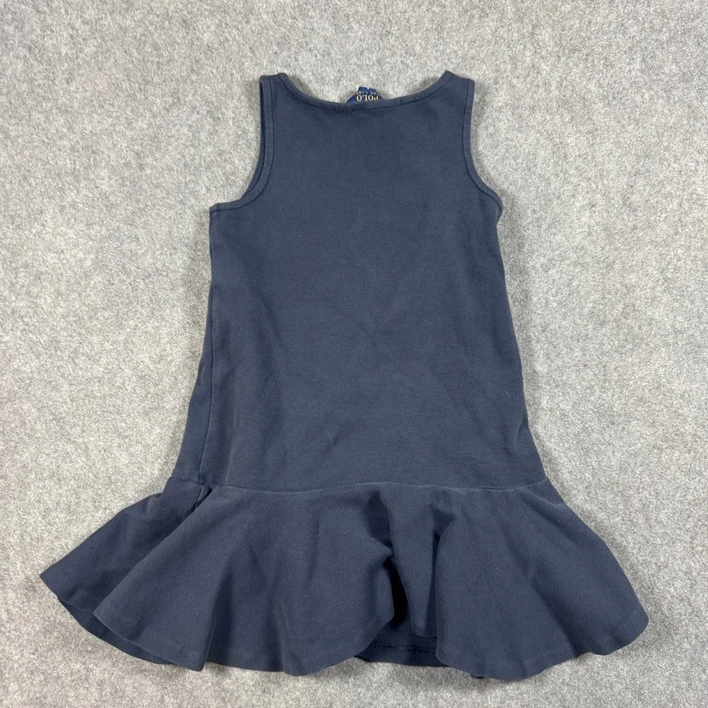 Polo Ralph Lauren Dress Girls 6 Navy Blue Drop Waist Peplum Sleeveless Jersey